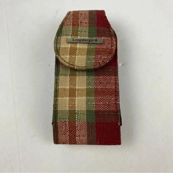 Longaberger Cell Phone Case Clip On Plaid Mini Small Red Green Beige - Picture 1 of 5